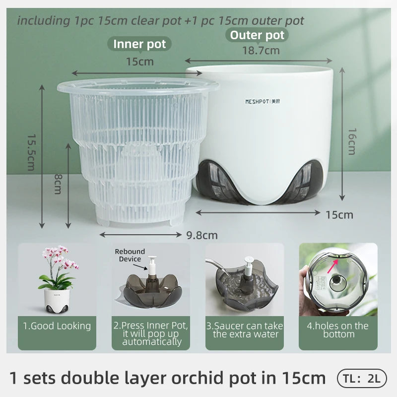 pots orchidées double couche plastique moderne blanc perforations circulations air phalaenopsis anthurium cymbidium dendrobiums