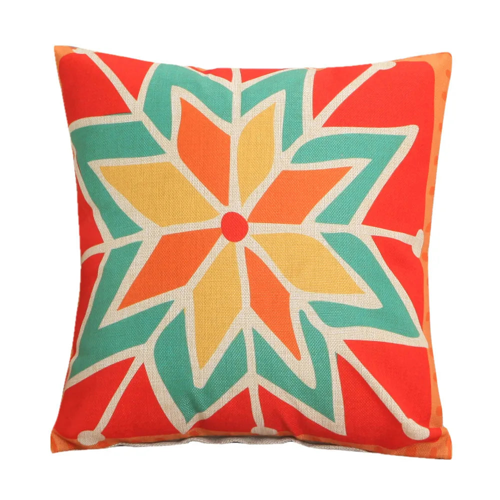housse coussin imprimée moderne motifs géométriques bleu rouge noir 45x45cm