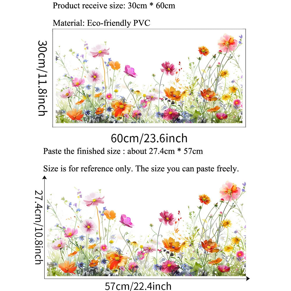 autocollant mural fleurs sauvages multicolore réaliste résistant l'eau pvc moderneintérieur décoration