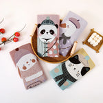 serviettes coton biologique noël dessins animaux ours panda chat ours polaire rose gris bleu