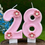 bougies anniversaire numéraux pailletées rose fleurs relief decoration festive tringle fixe boîte rangement