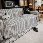 housses canapé moderne rayées tissu épais franges noir beige
