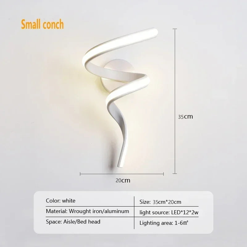 applique murale led moderne minimaliste blanc noir éclairage quotidien spirale abat jour translucide fixée
