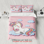 housse couette licorne nuages étoiles rose blanc enfant taies d'oreiller polyester motifs fantaisie chambre