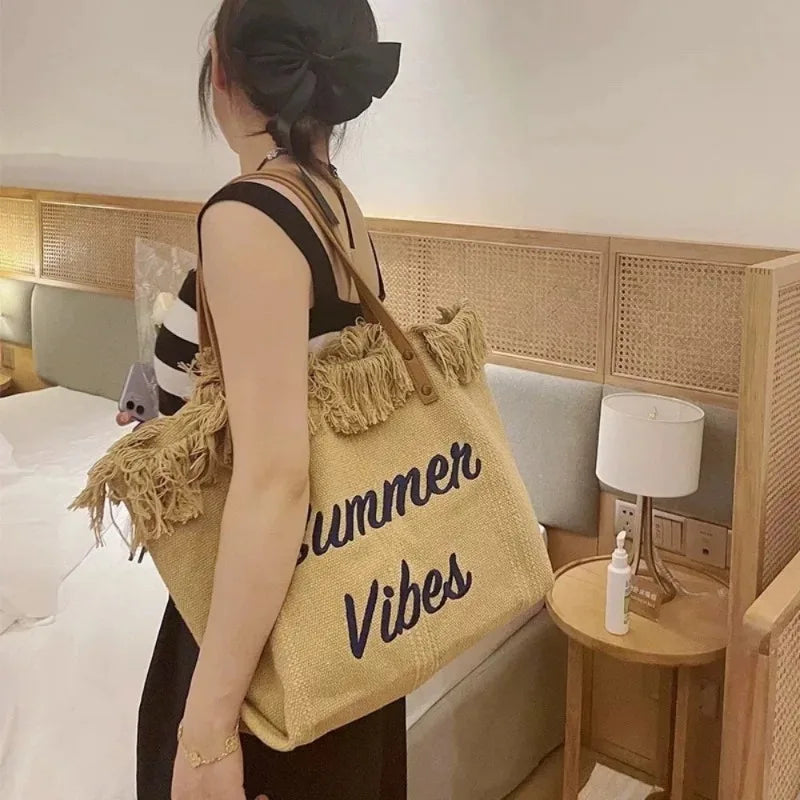 sac plage toile réutilisable pliable boho chic poignées cuir multiple usage femmes pique nique