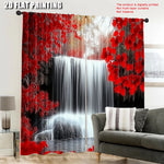 rideau cascade forêt rouge noir automne polyester moderne salon paysage feuilles opaque deux pièces