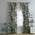 rideau floral deux panneaux pastoral imprimé polyester gris jaune bleu violet vert