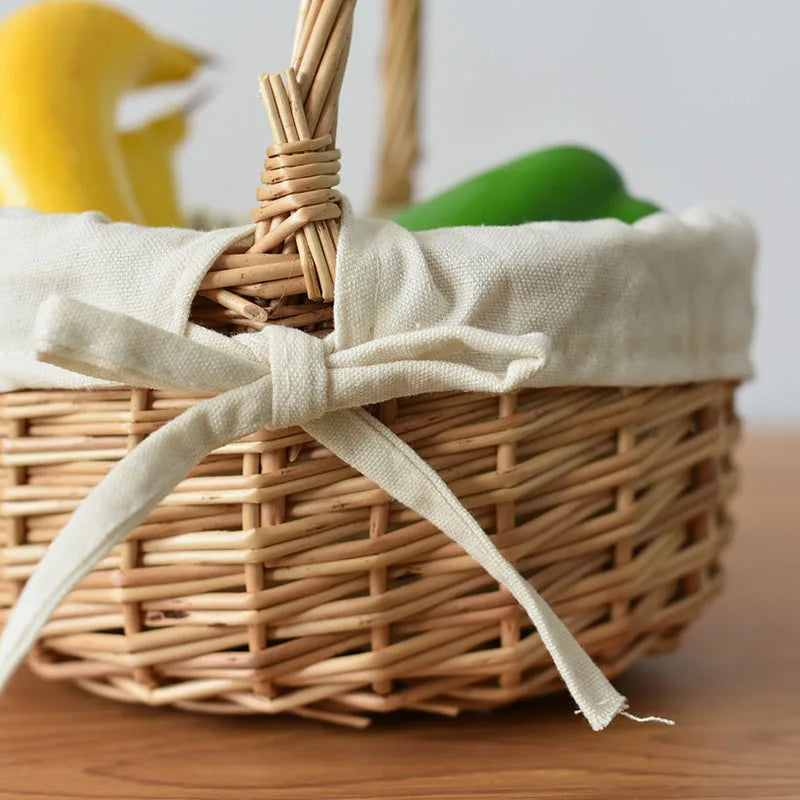 panier osier tressé tissu beige ruban fruits camping extérieur respectueux environnement multifonctionnel américain rustic