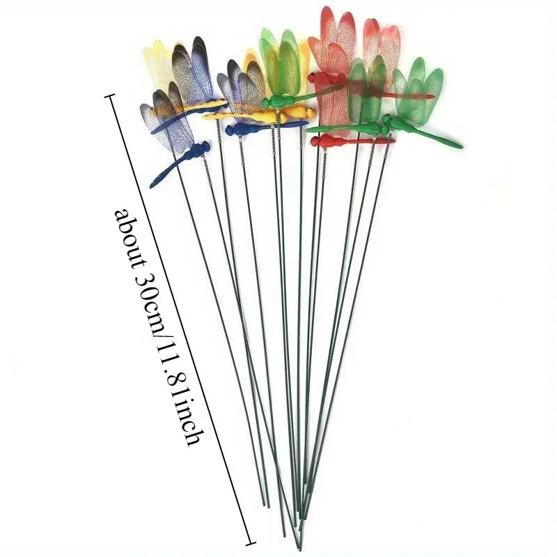 libellules artificielles transparentes couleurs vives pieds métalliques vis fixations modernes jardin pot fleuriextérieurjardin