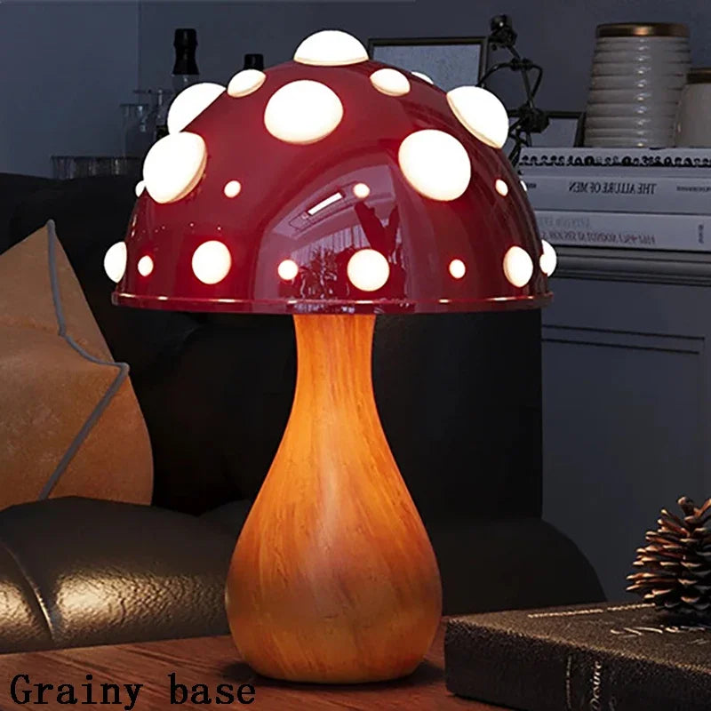 lampe poser led rouge blanche texture bois moderne points blancs chapeau