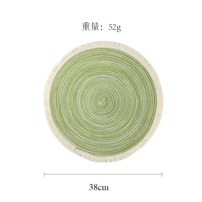 lot sets table ronds coton tressé vert gris beige motif spirale