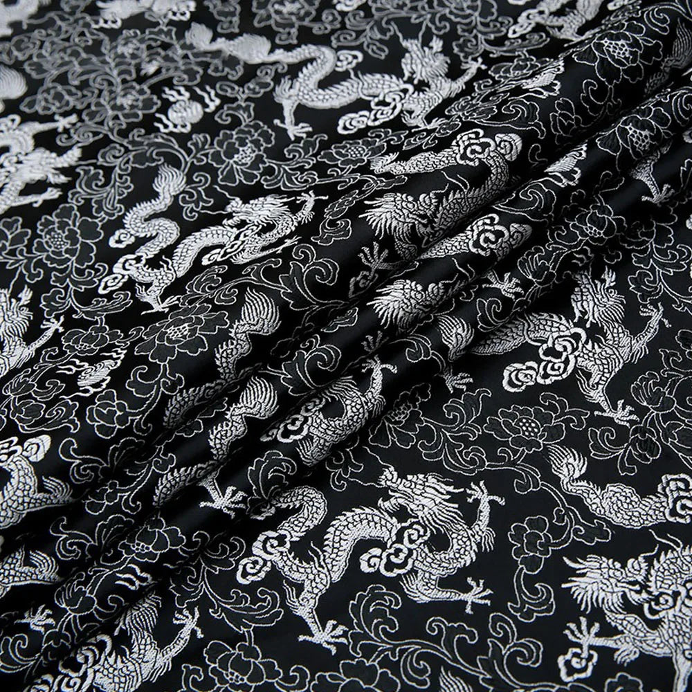 tissu brodé dragon nuages rouge bleu traditionnel opacité jacquard polyester rayon crafting matériaux