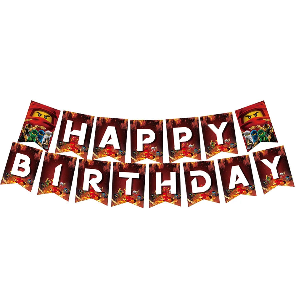assiettes papier serviettes gobelets tissu table ninjas feu anniversaire thème ninja rouge vert