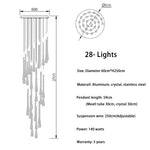 suspension lumineuse moderne or paillettes transparente élégante 18 lumières spiral led