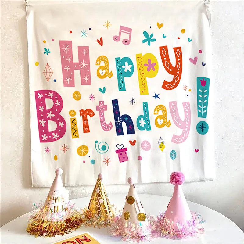serviettes table papier décoratives anniversaire motif happy birthday fleurs ballons confettis multicolore blanc