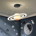 suspension lumineuse moderne acrylique anneau planétaire blanc bleu noir chambre salon