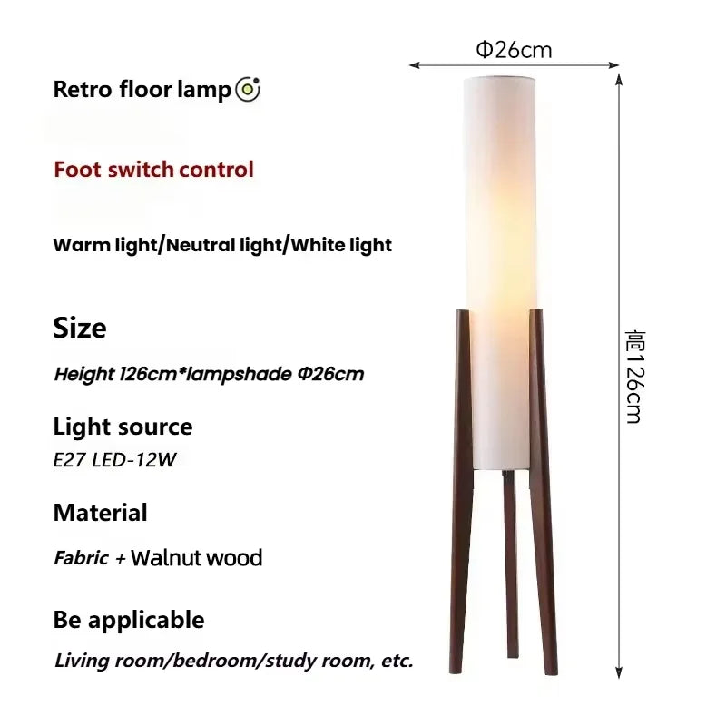 lampe sol moderne toile lin blanc bois foncé LED éclairage intérieur haut bas