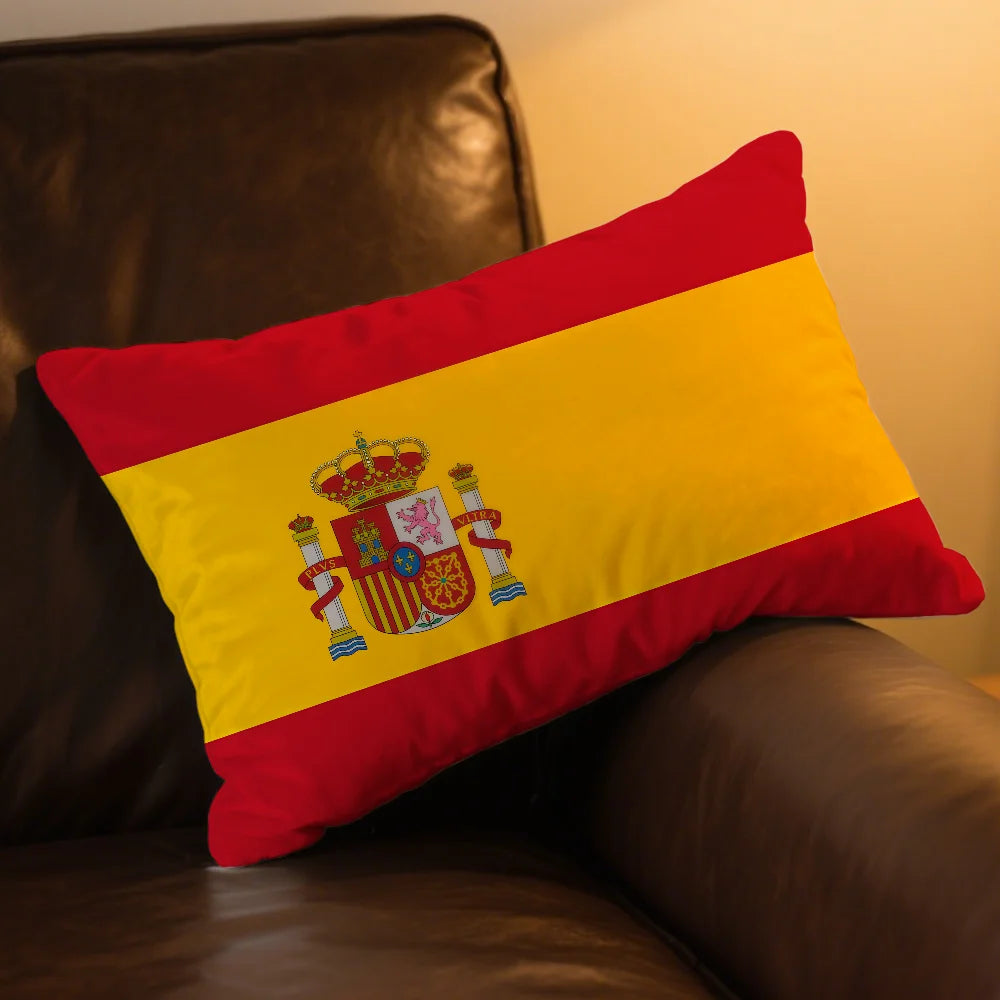 housse coussin drapeau espagnol imprimé polyester moderne rouge jaune blason royal 30x50cm 40x60cm 48x74cm