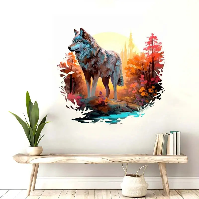 autocollant mural loup aquarelle décoration chambre enfant salon sticker animal décoratif mural artistique