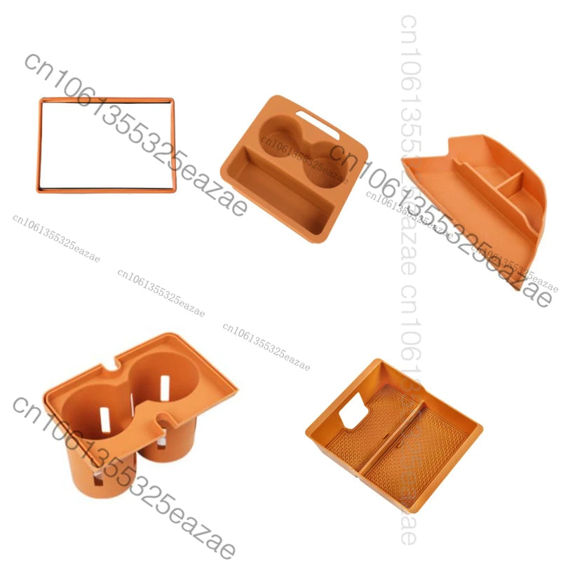 organisateur rangement voiture orange texture cuir moderne adhésif compartiments tasses objets smartphone