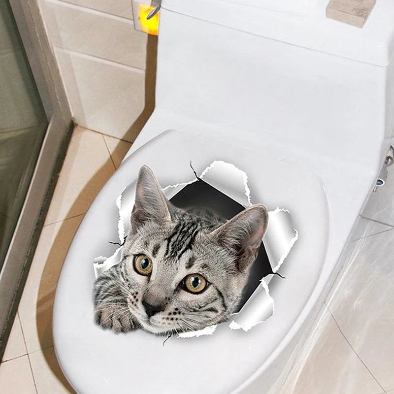 sticker mural 3d chaton orange gris opale adhésif salle bain décoration animaux