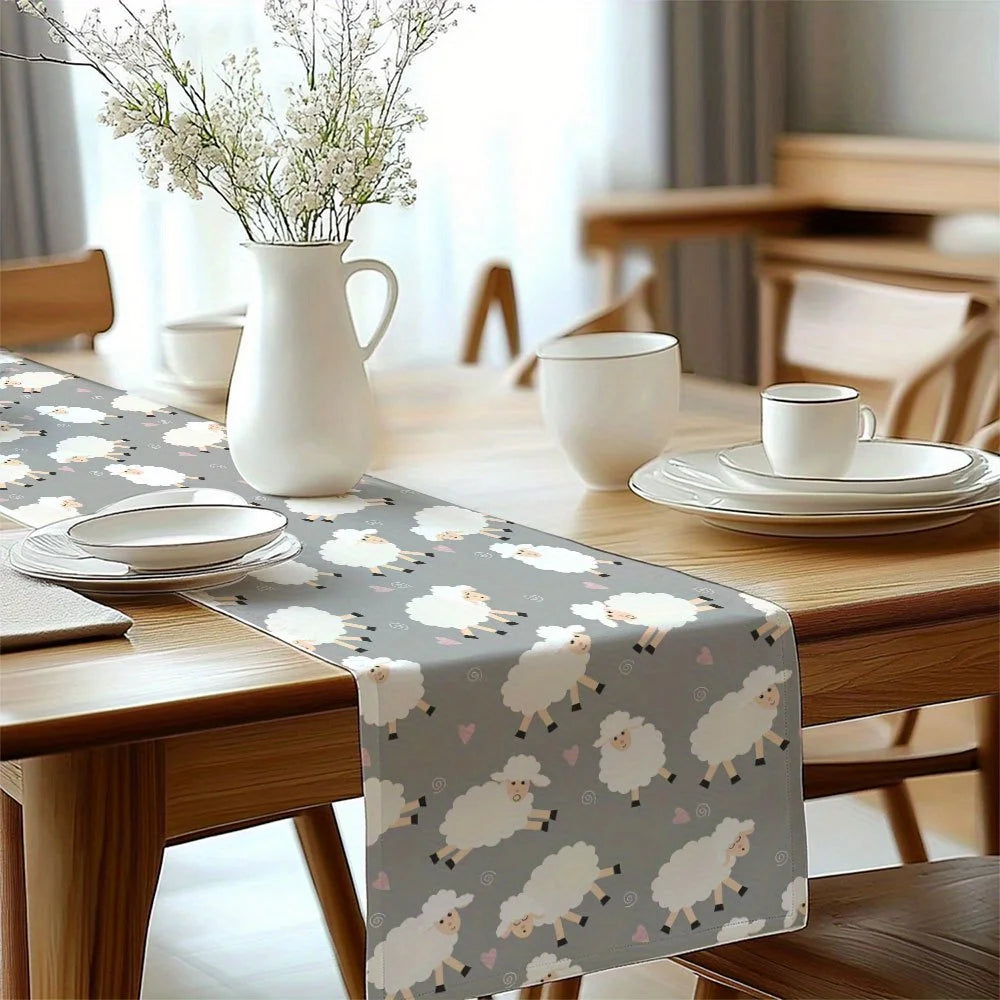 chinois table gris moutons coeurs blancs rose enfantin decoration maison lin blanc rose pâle