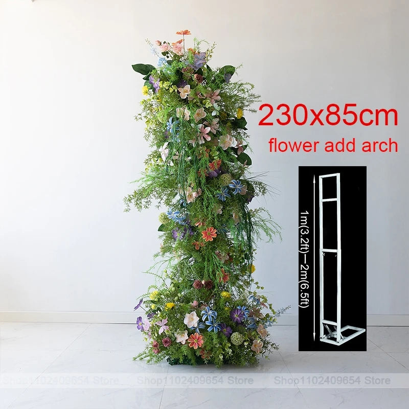 décoration murale bouquet fleurs artificielles roses blanches jaunes bleues feuilles vertes mariage fête événement
