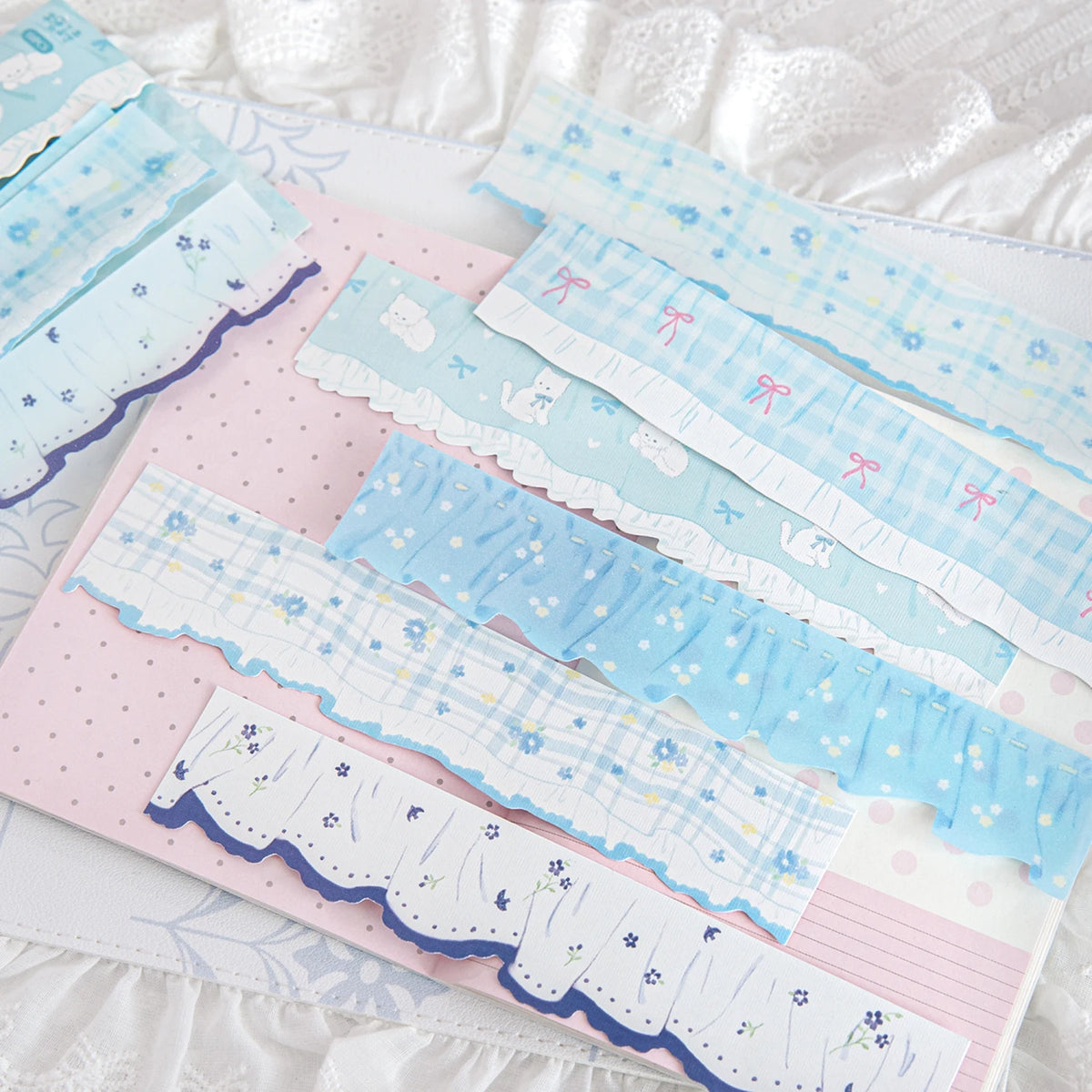 rubans décoratifs fleurs pois plaid sticker dentelle rose vert bleu blanc