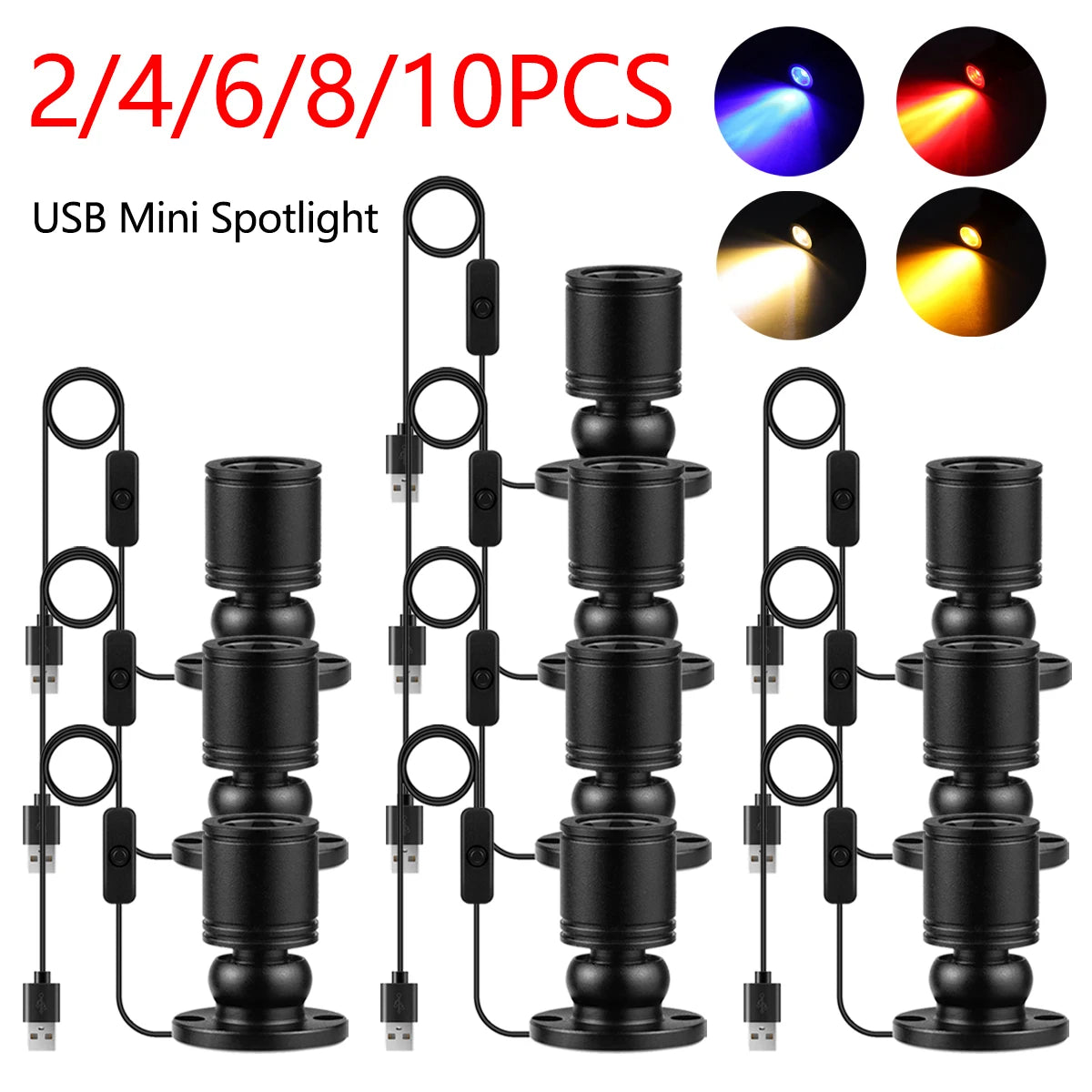 projecteur led mini noir moderne rotation 360 vis fixation cable usb 145m