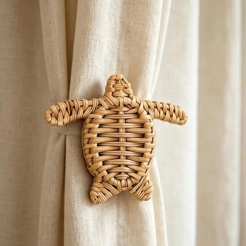 pince rideau tressée tortue naturelle beige artisanale rustique opaque fenêtre salon