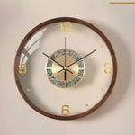 horloge murale moderne élégante face unique bois chiffres dorés aiguilles secondes quartz batterie