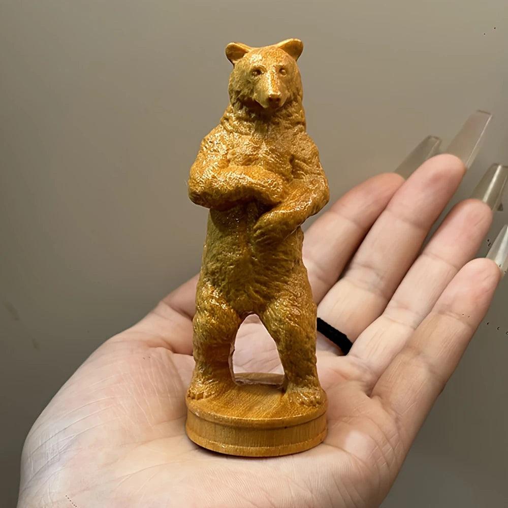 statue ours bois sculpté animal compagnie brun clair texture rugueuse animalier 10cm haute folklorique