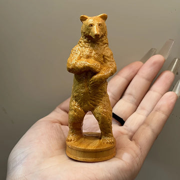 statue ours bois sculpté animal compagnie brun clair texture rugueuse animalier 10cm haute folklorique