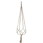 panier suspendu boho chic tissé motifs floraux jaune clair crochets métalliques deux cordons suspension