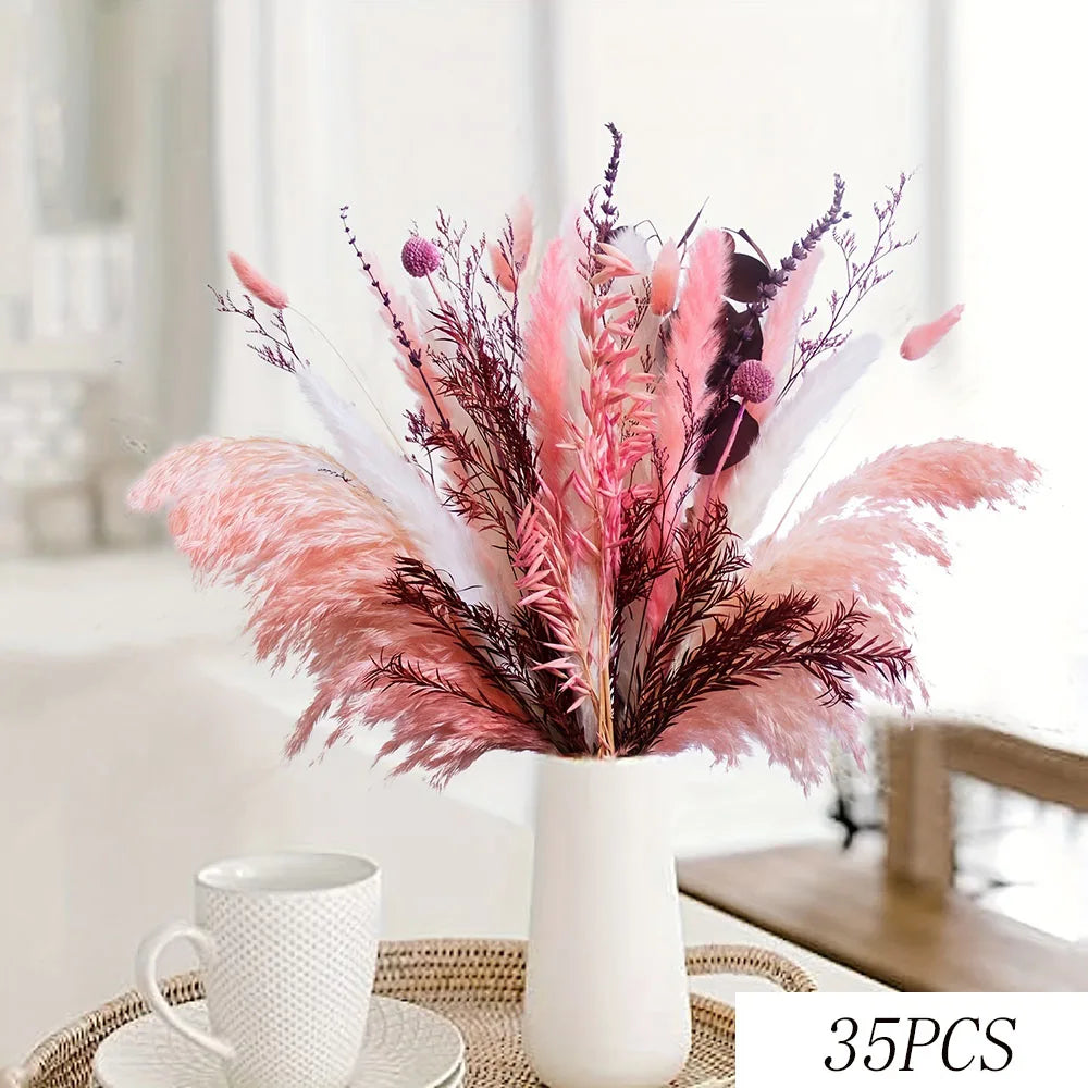 bouquet plumes graminées fleurs séchées blanc rose boho décoration intérieure anniversaire mariage