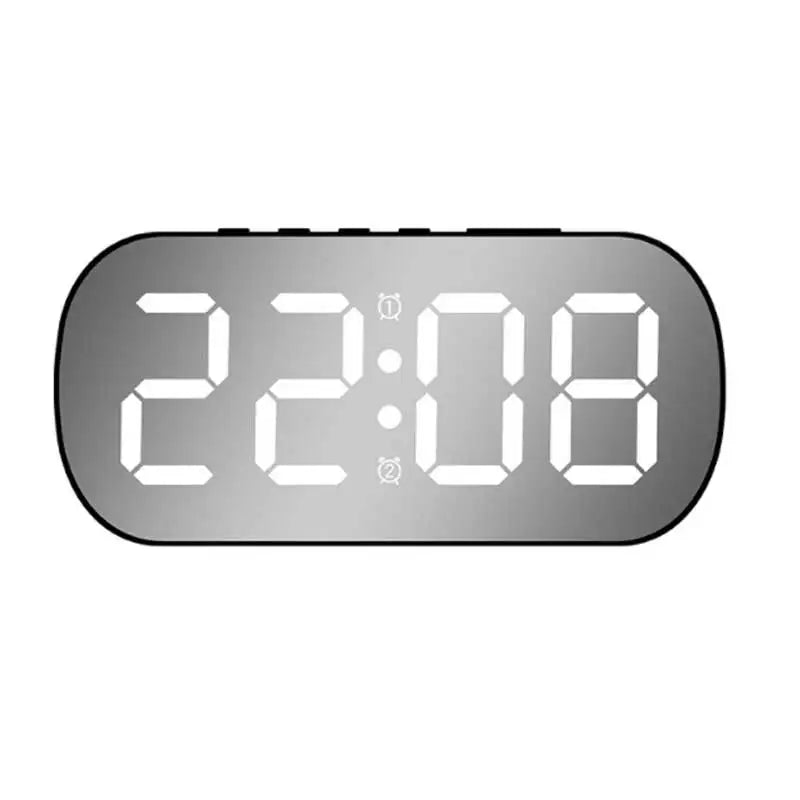 réveil numérique moderne miroir blanc noir vert alarme affichage heure température minimaliste