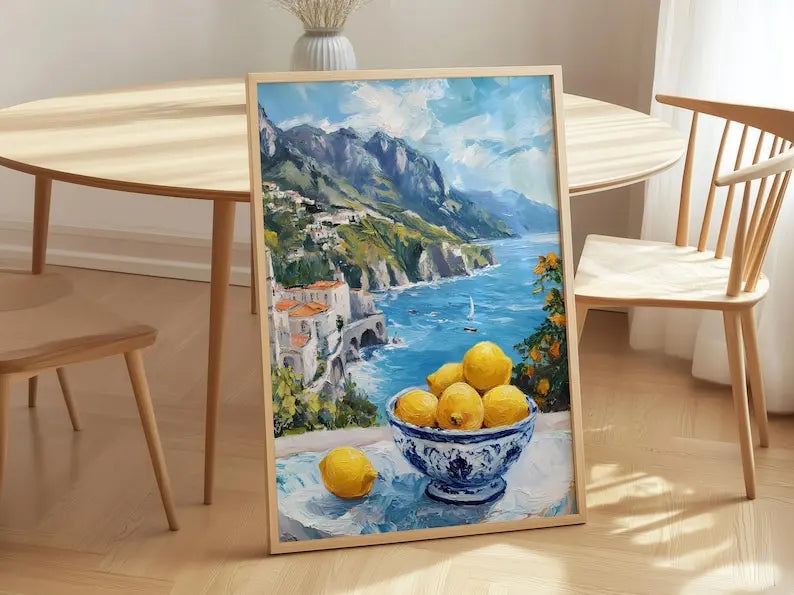 tableau multicolore paysage marin maison fleurs fruits moderne sans cadre toile impression chromatique
