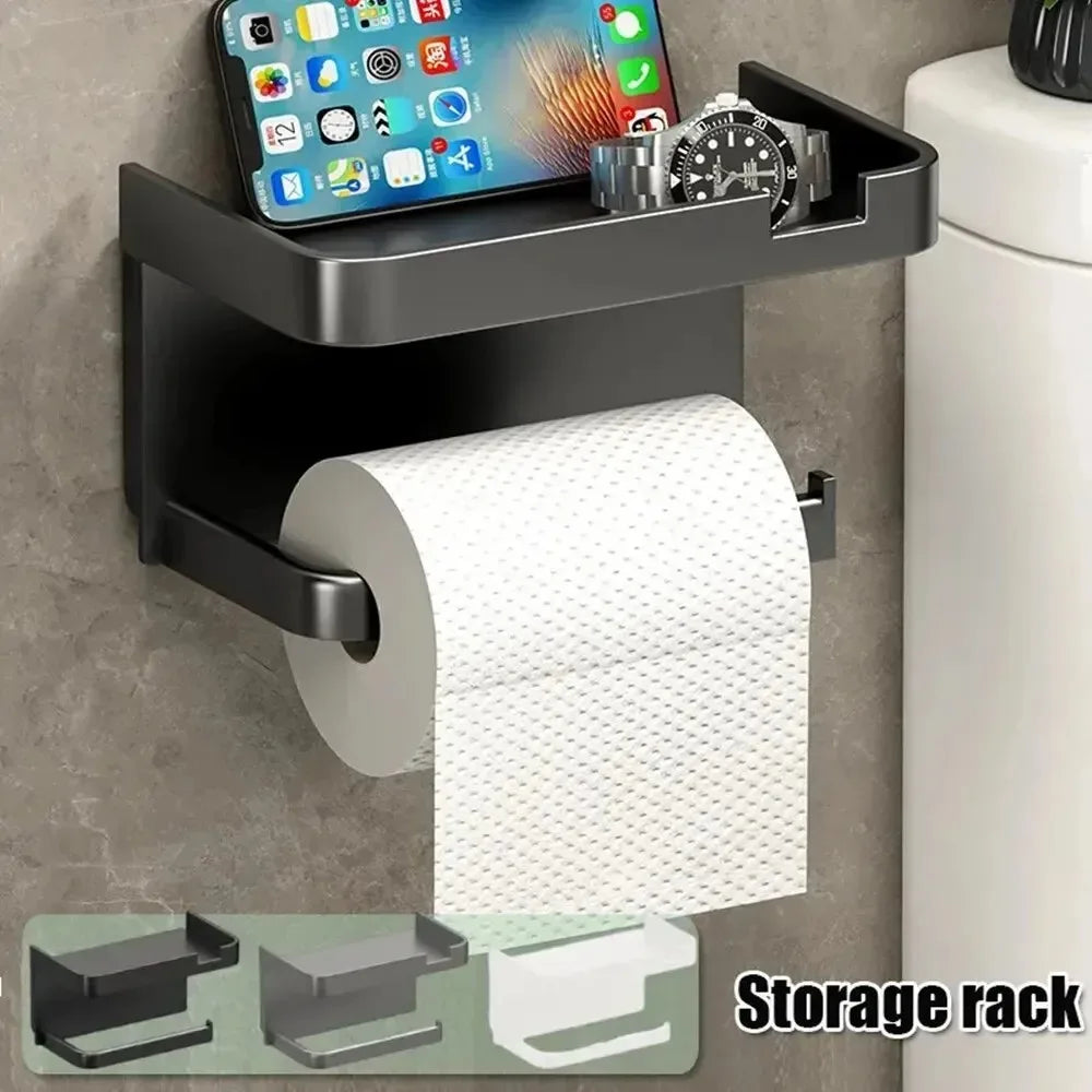 support mural moderne adhésif blanc noir gris rangement papier toilette téléphone montre serviettes