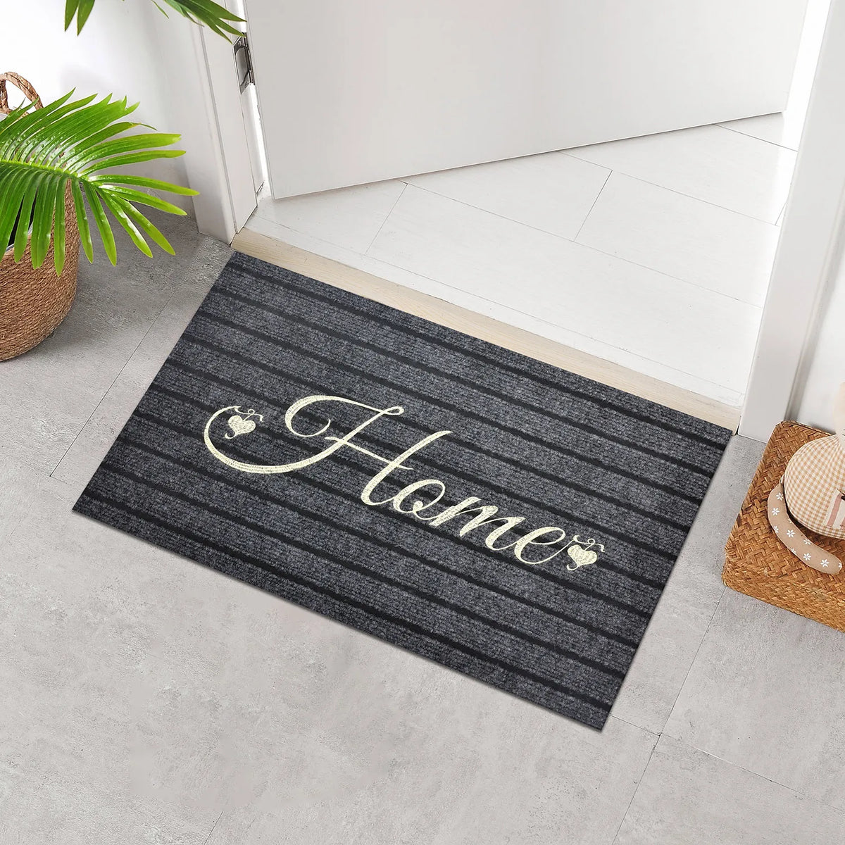 tapis d'entrée moderne noir rayures horizontales antidérapant résistant décoloration absorbant eau