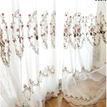 rideau transparent motif floral broderie classique romantique blanc rose beige fenêtre salon