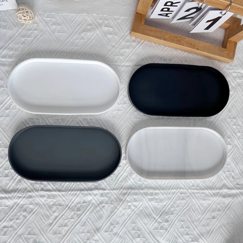 plateau ovale silicone blanc noir rangement cosmétiques bijoux moderne minimaliste
