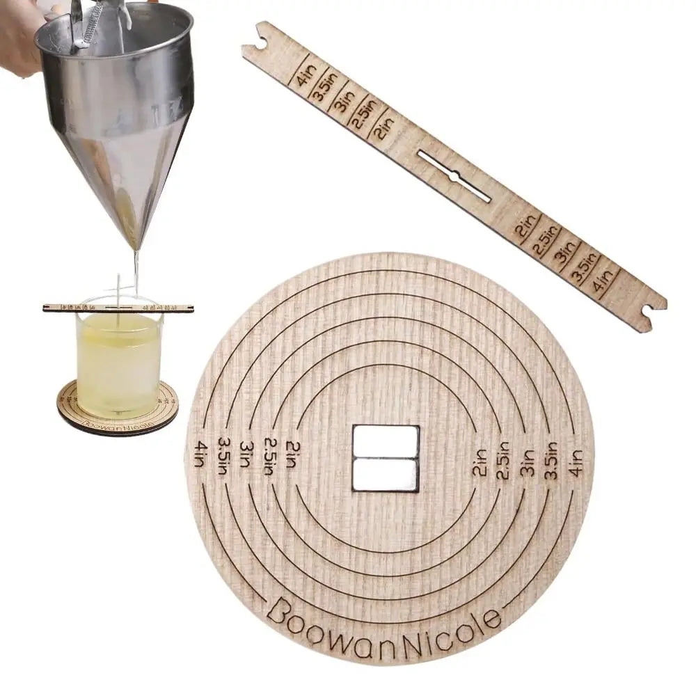 outil centrage mèche support bougie bois naturel graduations diy artisanal minimaliste kit fabrication