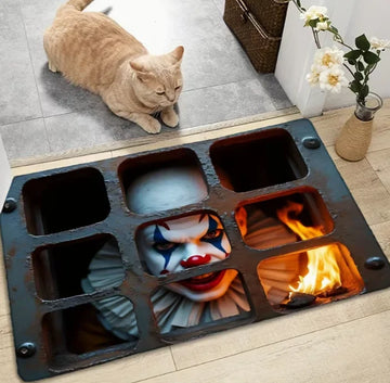 tapis porte extérieur motif mur pierre squelette halloween gris noir entrée maison