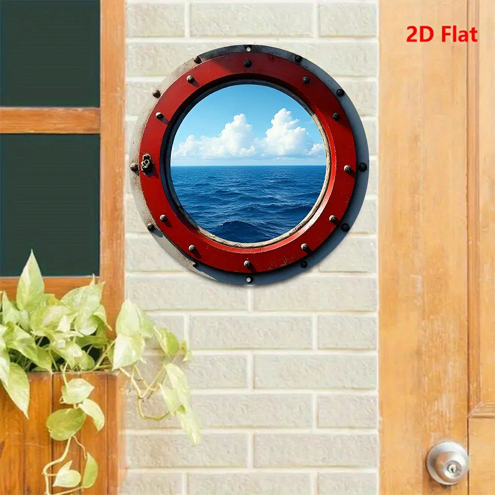 décoration murale porthole vintage rouge gris cadre rivets 20cm occasion anniversaire noël mariage