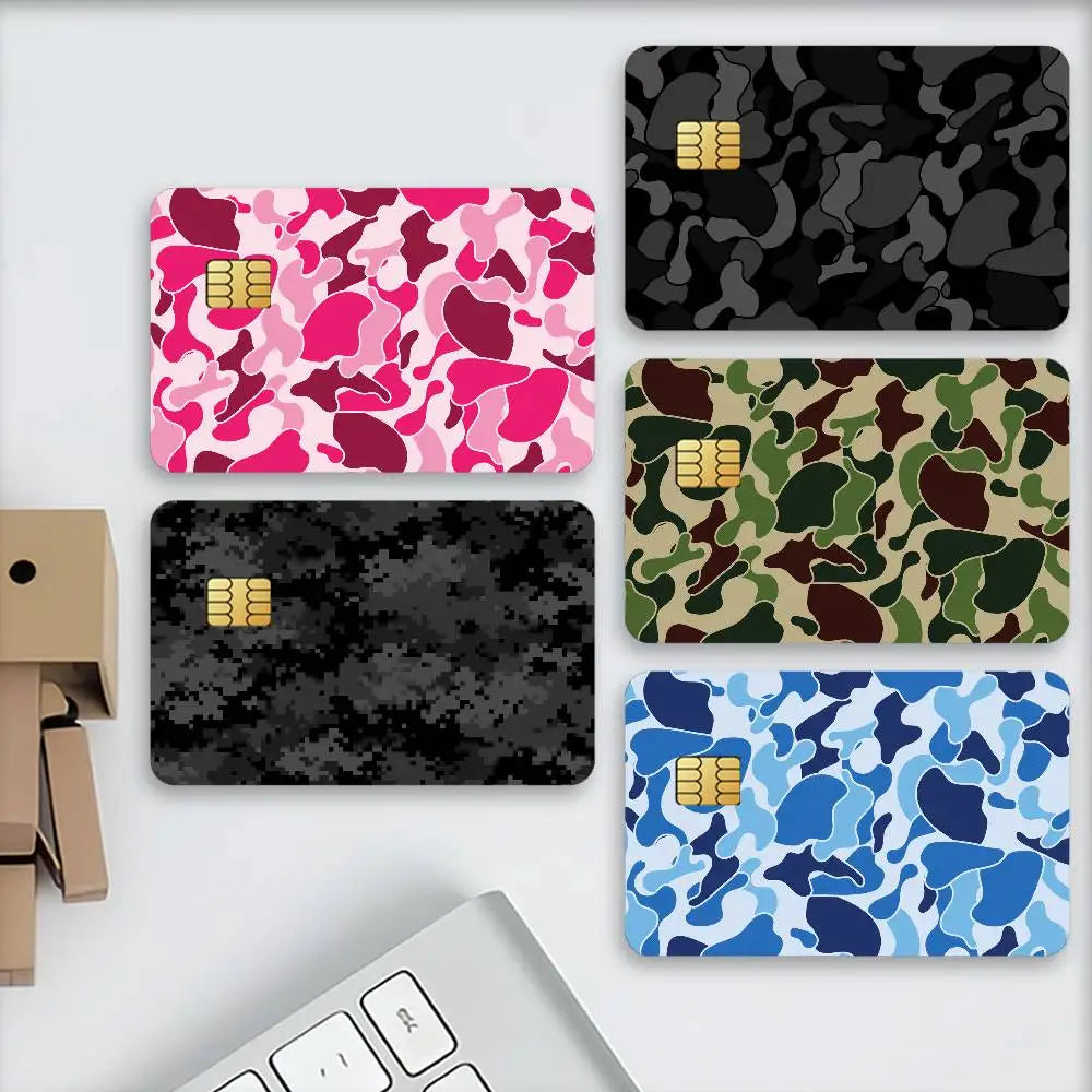 cartes bancaires personnalisées camouflage adhésif noir gris rose vert bleu moderne stickers
