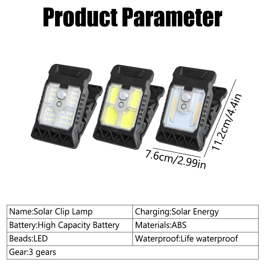 lampe solaire clip noir moderne détecteur mouvement modes sécurité extérieure led ip65 étanche abs