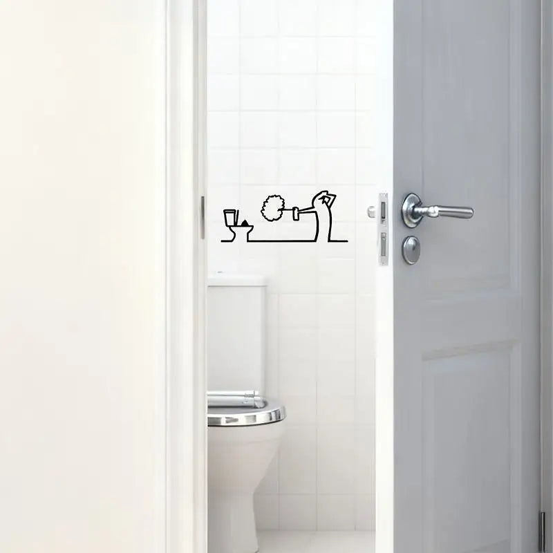 décoration murale minimaliste autocollant silhouette wc douche noir