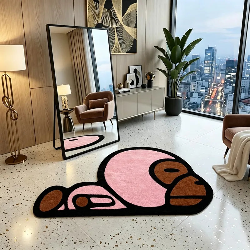 tapis dessin animé singe rose moderne chambre salon polaire polyester japonais coréen