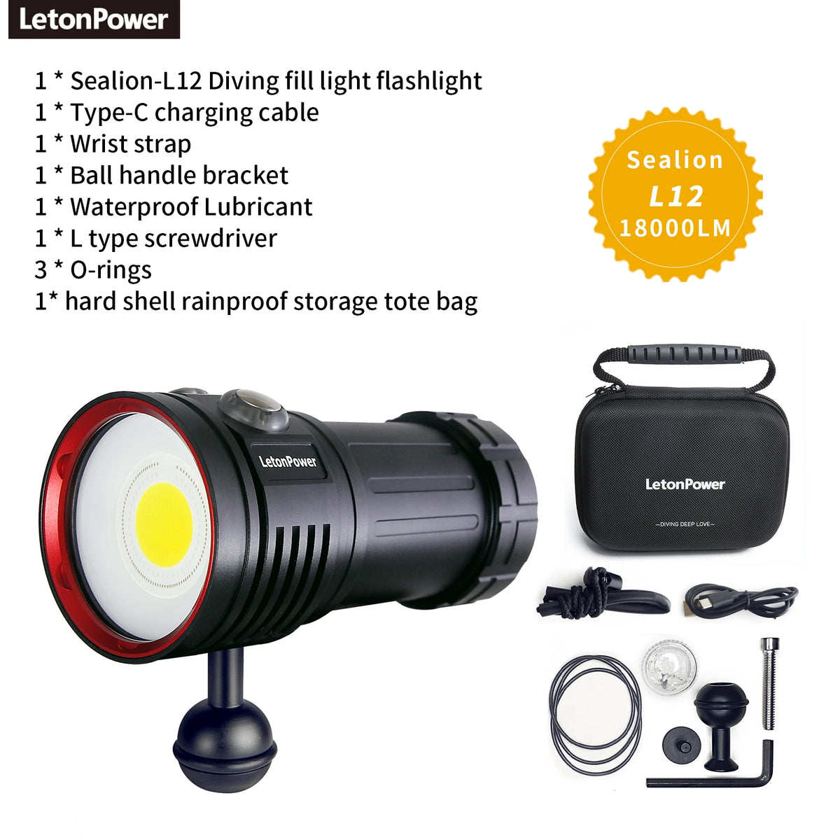 lampe torche sous marine noire led rechargeable étanche ball mount modernisée pointeur laser UV