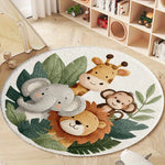 tapis animaux jungle antidérapant doux polyester blanc vert chambre enfant